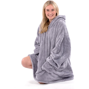 Couverture à capuche portable en <span class=keywords><strong>polaire</strong></span> Sherpa pour adultes – Douce, confortable, surdimensionnée avec manches – Unisexe - Product Image 1