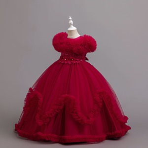 Gonna lunga floreale con paillettes europea da principessa adatta a 5-14 anni abito da festa trasparente in Mesh gonfio per ragazze - Product Image 2