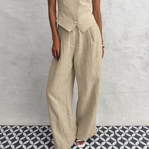 Due pezzi <span class=keywords><strong>donna</strong></span> oversize camicia di <span class=keywords><strong>lino</strong></span> <span class=keywords><strong>pantaloni</strong></span> abiti abbigliamento personalizzato 2 pezzi larghi <span class=keywords><strong>pantaloni</strong></span> camicia gilet di <span class=keywords><strong>lino</strong></span> Set per <span class=keywords><strong>donna</strong></span> - Product Image 3