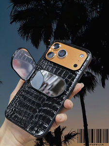 Custodia per telefono di lusso in pelle con texture coccodrillo e specchio per <span class=keywords><strong>iPhone</strong></span> 17 Pro Max 16 15 14 <span class=keywords><strong>13</strong></span> Pro, <span class=keywords><strong>cover</strong></span> antiurto in pelle - Product Image 4