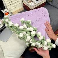 Kit de Matériaux Créatifs pour Couverture DIY en Fil Tressé à la Main, Motifs Rose, Lys, Bouquet de Fleurs de Jasmin, Crochet, Idéal pour Cadeau