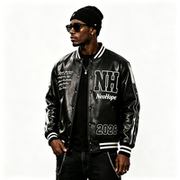 Chaqueta Varsity de Cuero con Logotipo Personalizado, Nuevo Diseño 2026, Chaqueta Bomber Negra Estilo Urbano, Venta al Por Mayor Directa de Fábrica