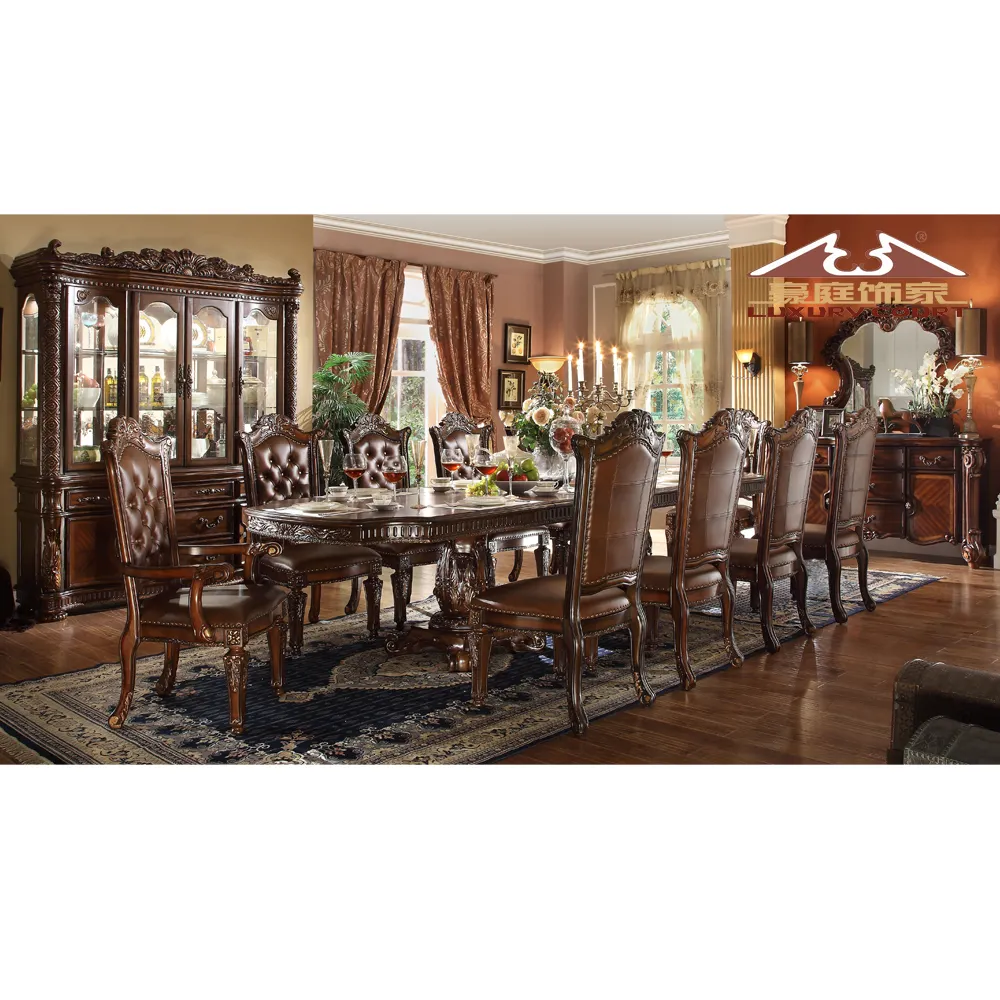 Longhao Furniture american style luxury long dining table set with factory price