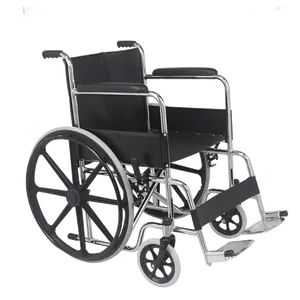 Silla de ruedas plegable manual de acero, económica, ligera, para el cuidado de la salud - Product Image 1
