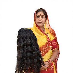 100% Virgin Indian Remy Machine Extensiones de cabello de trama doble Mejor calidad Color negro Natural Long Wavy Bundles Cabello humano - Product Image 1
