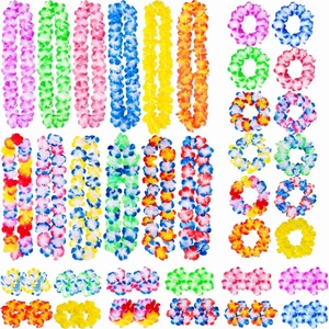 Tropical Hawaii Necklace <b>Flower</b> <b>Garlands</b> Wreath for Jungle Party Decoration 4 Pack Colorful Hawaiian Lei Necklace <b>Flower</b> Wreath - Product Image 1