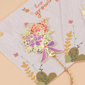 Marque-page en métal créatif, série mini-fleurs, en laiton avec pompon, motif chinois classique, en stock, cadeaux exquis et abordables - Product Image 5