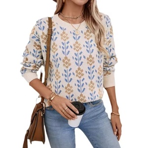 Offre Spéciale dames Floral Jacquard <span class=keywords><strong>pull</strong></span> <span class=keywords><strong>pull</strong></span> à manches longues tricots pour l'automne Style décontracté avant <span class=keywords><strong>pull</strong></span> en tricot <span class=keywords><strong>fait</strong></span> à la <span class=keywords><strong>main</strong></span> - Product Image 1