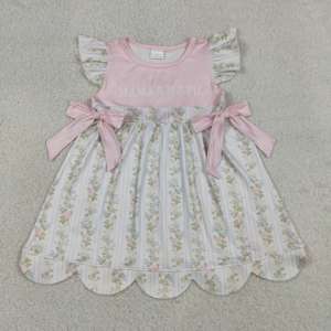 GSD2973 rts Vestido de verano para niña, con estampado de flores rosas y la inscripción 'mama's bestie', mangas voladas, transpirable, largo hasta la rodilla, venta al por mayor para niños - Product Image 1