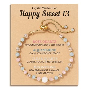 Bracelet coulissant triple protection pour la grossesse, personnalisé avec cristaux de guérison, bijou porte-bonheur perlé, cadeau pour femmes et adolescentes - Product Image 1