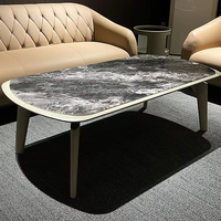 Table basse minimaliste gain de place en composite, finition laquée douce au toucher, MDF incrusté de pierre artificielle à veines bleues, petite table à thé