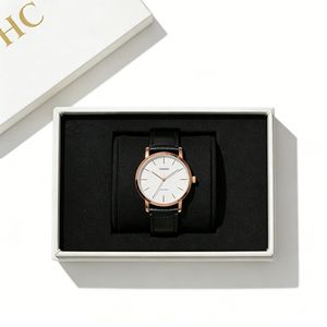 Boîte à montre de luxe en similicuir avec couvercle et base, boîte cadeau pour bijoux, insert en microfibre pour montre, estampage à chaud, logo personnalisé, vente en gros - Product Image 2