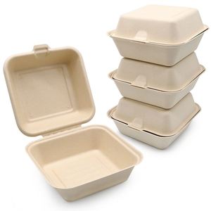Contenedores de Alimentos Compostables de Pulpa de Bambú de 8 Pulgadas, Contenedor con Bisagras Resistente, Caja Ecológica Natural para Llevar - Product Image 1