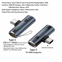 Adaptateur casque Type-C 2-en-1 avec charge PD/QC 100W, USB 3.2 Gen 2 10 Gbit/s OTG et contrôle intégré