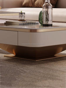 Ensemble de table basse de salon moderne de luxe de dernière génération, cadre en acier inoxydable, plateau en marbre, écologique - Product Image 3