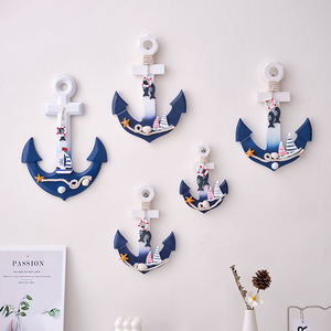 Mediterranean Style Wooden Anchor <b>Wall</b> <b>Hook</b> Decorative Hanging Ornament For Living Room Pine Material - Product Image 3