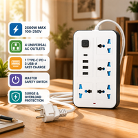 Station de charge rapide de bureau 2500W avec 4 prises universelles CA en cuivre, 1 port Type-C et 3 ports USB, prise UE pour la maison et le bureau