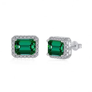 Dylam Luxurious Elegant Women S925 Silver <b>Fine</b> Jewelry Rhodium Plated 5A Zirconia Eternity Emerald <b>Stud</b> <b>Earrings</b> - Product Image 1