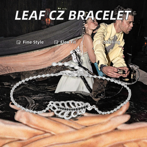 <b>Adjustable</b> 925 Sterling <b>Silver</b> Leaf <b>Bracelet</b> High Quality Cubic Zirconia for Women's Party Outfit or Gift - Product Image 2