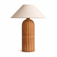 Lampe de table en rotin tissé à la main Wabi-sabi, style nordique rétro, lampe de chevet avec abat-jour en tissu pour la décoration de la maison, du bureau, du B&B AX5W
