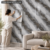 Papier peint adhésif en marbre diagonal blanc gris 60x60cm avec surface en PET et mousse IXPE pour murs intérieurs