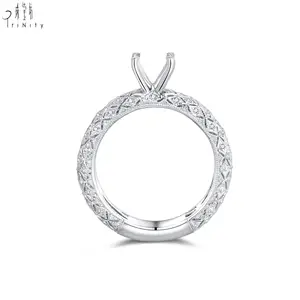 La migliore vendita di gioielli in vero diamante 18k oro massiccio oro bianco diamante quattro artigli impostazione Semi montaggio anello di nozze per la ragazza