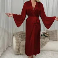 Robe de nuit élégante à manches longues en soie de luxe, sexy, de haute qualité, en satin, pour femme