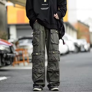 Pantalon cargo homme en coton lourd, style vintage, coupe droite ample, multi-poches, haute qualité, collection été 2024, streetwear - Product Image 5