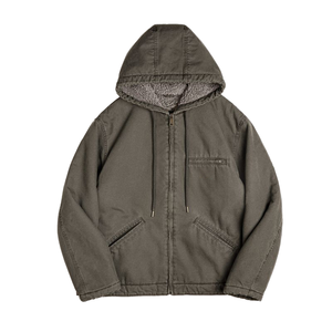 Men's Olive Zip Up Hooded Jacket Winter <b>Fleece</b> <b>Sherpa</b> Lined Windproof Casual Coat - Product Image 1