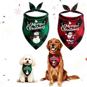 Paquete de 2 Pañuelos Triangulares Navideños para Perro, con Estampado de Papá Noel y Muñeco de Nieve, Accesorios Festivos para Mascotas - Product Image 1