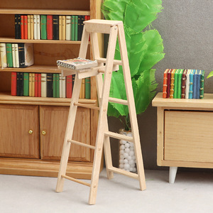 1:12 casa de muñecas biblioteca sala de estudio escalera plegable Mini casa escaleras de madera escalera de paso en miniatura - Product Image 2