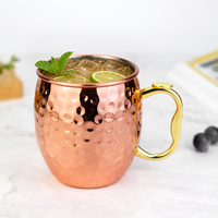 Taza Moscow Mule de 550 ml con Logotipo Personalizado, Asa con Apoyo para el Pulgar, Acero Inoxidable 304, Recubierta de Cobre, para Cerveza de Jengibre, Vodka, para Bares y Restaurantes