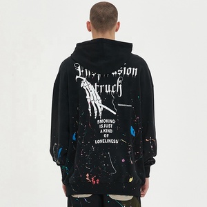 Rainbow Spray Men's Clothing Source Factory Diseño original Pintado a mano Spray Mens Hoodies Street Oversized 100% Cotton Hoodies - Product Image 3