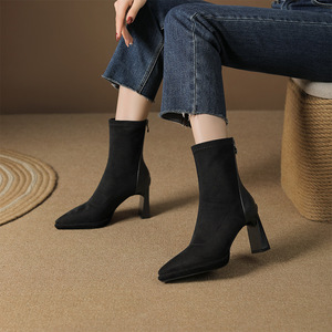 Botas Altas hasta la Rodilla con Cordones y Tacón Grueso, Parte Superior de Cuero Genuino, Entresuela de Piel, Modernas, Versátiles, Elegantes y Delgadas para Otoño/Invierno - Product Image 3