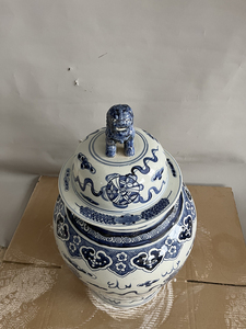 Tarro de templo Chinoiserie grande Vintage con diseños de perro Foo, tarros de jengibre de León azul y blanco Chinoiserie grande, tarro con tapa <span class=keywords><strong>Shenlong</strong></span> - Product Image 5