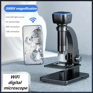 WIFI Digital Microscope 2000 X Magnification Dual Lens Dual LED Light Source Industrial Use Biological Observation