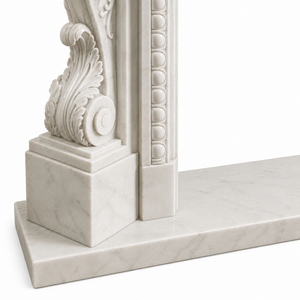 Cheminée traditionnelle en marbre avec sculptures ornées, pierre blanche, décoration murale intérieure pour salon - Product Image 3
