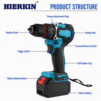 HIERKIN – Ensemble d'outils sans fil à batterie, perceuse à percussion sans fil, coffret d'outils électriques