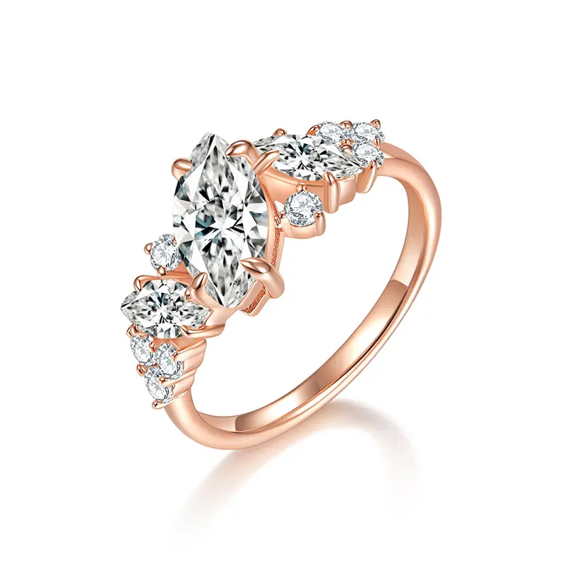 Fantezi kesim moissanit üretici takı markiz 1Ct Moissanite gümüş kaplama platin düğün nişan yüzüğü
