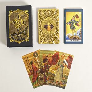 Fabrieksnieuwe 12*7cm Spaanse gouden folie <span class=keywords><strong>tarot</strong></span> plastic 78-delige waterdichte speelkaartenset bordspel orakelkaarten met handleiding - Product Image 1