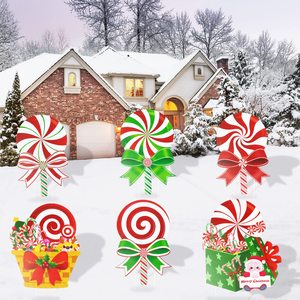 Décorations de Noël en plein air Xmas <span class=keywords><strong>Yard</strong></span> Stakes Signs Giant Holiday Decor Outdoor for Lawn Pathway Walkway Candyland Themed Party - Product Image 4