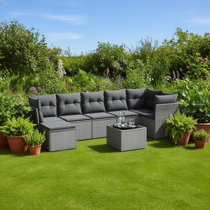 Ensemble de canapés de jardin en polyrotin gris 6 places, mobilier d'extérieur durable au design contemporain - Product Image 2