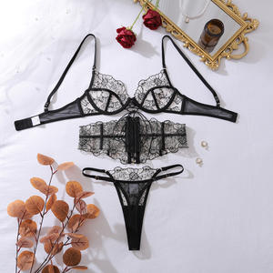 Conjunto de Lencería Sexy de Encaje Bordado de Alta Calidad para Mujer, Lencería Transparente de Tres Piezas, Sujetador Push-Up y Ropa Interior - Product Image 6