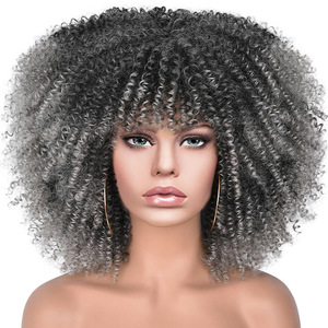 Perruque <span class=keywords><strong>afro</strong></span> courte bouclée pour <span class=keywords><strong>femme</strong></span>, petites boucles africaines, style bouffant européen et américain, fabriquée à la machine, filet rose, fibre haute température - Product Image 4