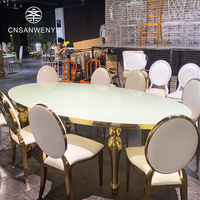 Table de Repas d'Événement de Mariage Hôtel Meubles Base en Métal Acier Inoxydable Tables Rondes Derniers Meubles de Mariage