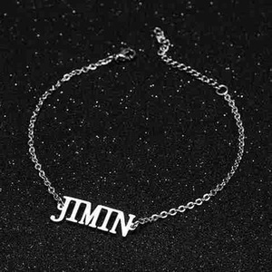 Bracciale a catena in acciaio al titanio con lettere KPOP <span class=keywords><strong>TAEHYUNG</strong></span> JUNGKOOK RM JIMIN J-HOPE SUGA JIN, accessorio gioiello da polso, regalo di compleanno per i fan - Product Image 2