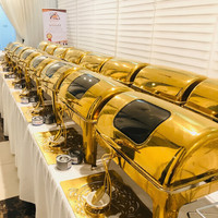 Chauffe-Plat Électrique en Acier Inoxydable avec Finition Dorée, Capacité 9L, Ensemble Buffet de Luxe pour Hôtels et Traiteurs