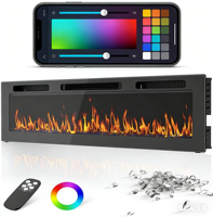 Cheminée électrique sans fumée avec écran LCD, luminosité réglable, design autoportant, thermostat réglable contrôlé par application, LED