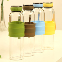 Bouteille d'eau personnalisée de 550 ml en verre borosilicate avec infuseur et manchon en silicone, design moderne, anti-fuite