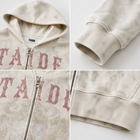 Ensemble sweat à capuche zippé et pantalon de survêtement TaiDe personnalisé, imprimé délavé, motif graphique vieilli, en molleton bouclette, fabricant OEM ODM en gros